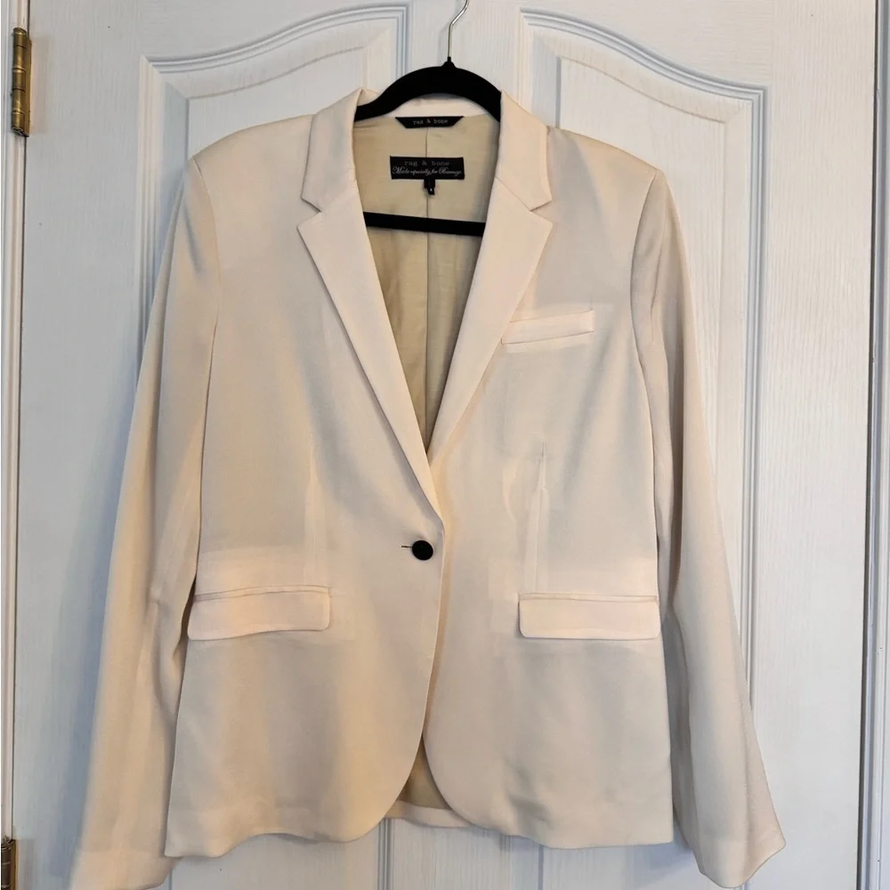 Rag & Bone for Barneys Ivory One Button Tailored Blazer Career Jacket Size 8 - Picture 3 of 16